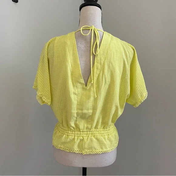 Francesca's Collections Bright Yellow Short Sleeve Shirt size Medium Miami Top - Picture 5 of 10